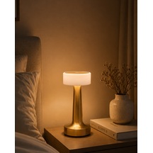 Gold Kare Led Masa Lambası Şarjlı Dimmer Kontrollü Dekoratif Işık - Lisinya Altın