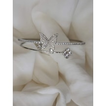 Eva Takı Store Kelebek Yonca Şans İki Sıralı Model Silver Renk Çelik Ayarlanabilir Bileklik Kelepçe Silver