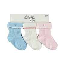 Civil Baby Beautiful Kıvrık 3'lü 6- Bebek Kız Çorap Set - Standart