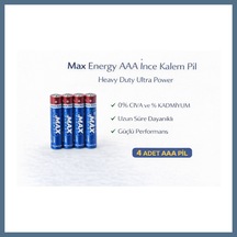 Buradabulabilirsin Max Energy Aaa İnce Kalem Pil 1.5v R03 Heavy Duty Ultra Power 4 Lü 1 Paket Bbz
