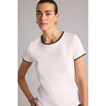 Defacto Regular Fit Bisiklet Yaka Ribana Kısa Kollu Tişört F9831ax25auer105 Ekru