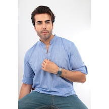 Slim Fit Uzun Kol Hakim Yaka Yarım Patlı Hediye Kutulu Erkek Gömlek Fs-003687 - Mavi-2459 MAVİ