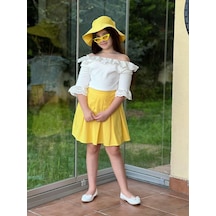 Trendimizbir Kız Çocuk Keten Etek & Şapkaıı 3'lü Takım-5301-sarı