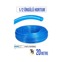 1/2 Örgülü Bahçe Hortumu Çatlamaz, Kırılmaz, Esnek 20 Metre Mavi