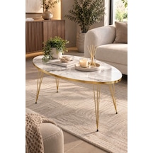 Sulorahome Elips Gold Orta Sehpa Altın - Mermer