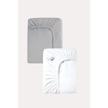 Gri - Beyaz Renk %100 Pamuk Penye Bebek Çarşafı 60x120cm - Lastikli Bebek Çarşafı 2'li Gri - Beyaz - 860728279