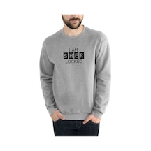 Sherlock I Am Sher Locked Baskılı Gri Melanj Erkek Örme Sweat