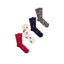 Mono Socks Teddy Bear Çoklu Desenli Pamuklu Çorap 4'lü