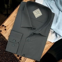 Linen Keten Klasik  Cotton Uzun Kollu Slim-fit Terletmeyen Antrasit Gömlek Slim Fit Antrasit