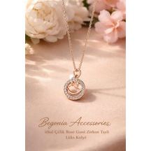 İthal Çelik Rose Gold Kolye Zincir Set Figürlü Zirkon Taşlı Paslanmaz Kararmaz Unisex 45cm+5cm Boy - 12 Rose Gold
