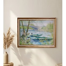Vintage Gold Çerçeveli Van Gogh İlk Baharda Balık Avı Tablosu 60x80 Cm