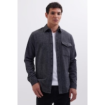 Tudors Erkek Slim Fit Tek Cep Kapaklı Düz Oduncu Spor Koyu Gri Gömlek-41547 Koyu Gri