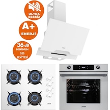 Afm Tech & Ferre Nuvo D064-SA + FM7701 + FM2201  Sessiz Turbo Dijital Beyaz Ankastre Set