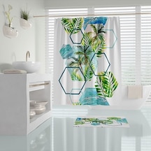 Banyo Perdesi Palmiye Desen Dijital Baskılı Duş Perde Polyester K Çok Renkli