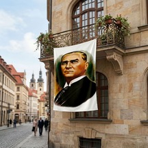 Mustafa K. Atatürk Portresi Poster Bayrak Premium Raşel Kumaş Ata12 Diğer