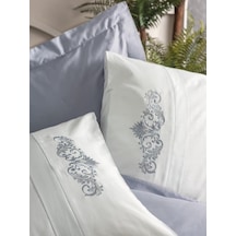 Nakışlı Çift Kişilik Saten Nev Takımı Bianna Gri - Blba-99017 Renkli