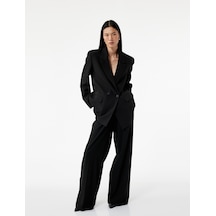 Koton Uzun Kollu Kapaklı Cep Detaylı Oversize Kruvaze Blazer Ceket Siyah 6wak50051uw Siyah