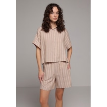 Colin's Colins Regular Fit Yüksel Bel Çizgili Kadın Açik Kahverengi Şort Cl1080405 Q1.v2 Lbr Light Brown