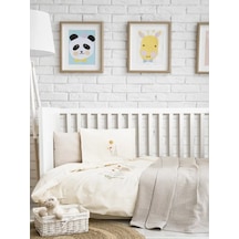 Little Sheep Nakışlı Bebek Nevresim Seti, %100 Pamuk Kumaş Organik Pamuk Örtlülü Bebek Nevresimi Bej