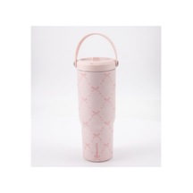 Hydrapeak Pembe Fiyonklu Paslanmaz Çelik Termos - Taşıma Kulplu Pipetli Termos Mug 946ml