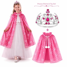 Masal - 49 - Prensesi Pembe Pelerin Ve Taç Seti - Edntrend - 85 Cm
