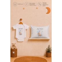Pia Baby İsme Özel Kısa Kollu Erkek Bebek Body Zıbın Ve 35x45 Yastık Kılıfı %100 Pamuk Organik Baskılı Bebek Hediyesi 1020bay3x Krem