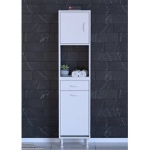 45x173x32,5 Cm 1 Çekmece, 1 Sepetli Göz Ve 3 Raflı Çok Amaçlı Akıllı Dolap Mutfak Dolabı Beyaz