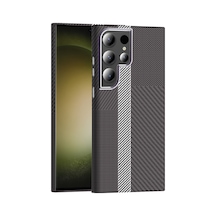 Zore Galaxy S23 Ultra Kılıf M-safe Şarj Özellikli Karbon Fiber Görünümlü Nvth Gros Kapak - Gri-siyah