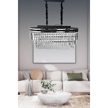 Kristalim Gümüş Detaylı 70x30 Cm'lik Kristal Taşlı Lüks Avize - Yatak Odası - Salon - Mutfak Gümüş