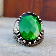 Fkgümüş Yeşil Taşlı Erkek Yüzük
