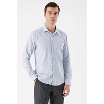 MORVEN  Erkek Mavi Coton Mini Oxford Slim Gömlek Mavi