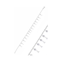 Sogutlusilver Gümüş Rodyumlu Zirkon Taşlı Çift Sıra Üçgen Pullu Halhal Gümüş