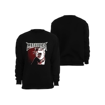 Metallica Metalci Kedi Baskılı Bisiklet Yaka Sweatshirt Siyah