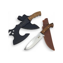 Surlaz Kamp Bıçak Seti, Ahşap Saplı Bıçak Ve Balta, Deri Kılıflı, Outdoor Set, Piknik Doğa Bıçak Seti