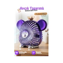 Auhma Aufn16 Dekoratif Ayıcık Masaüstü Fan Mor Şarjlı, Sessiz, 1200mah Kablosuz Mini Vantilatör