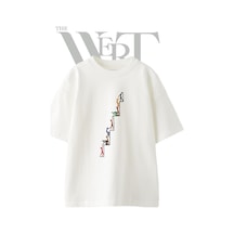 Thewert Insan Zinciri Tasarım Baskılı Ünisex Beyaz Oversize T-shirt