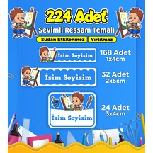 Sevimli Ressam Okul Kreş Kişiye Özel İsim Etiket Seti - Model 491 Çok Renkli