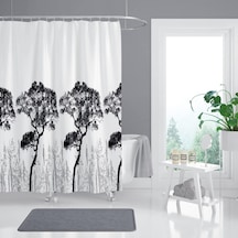 Tropik Home Ağaç Desen Banyo Duş Perdesi-beyaz Renk Duş Perdesi Ve Küvet Perdesi, 180x200 Cm Lü