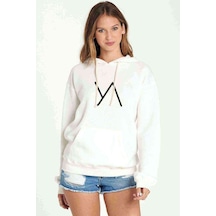 Türk Boyları Yiva Iva Baskılı Beyaz Kadın Kapşonlu Sweatshirt