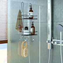 Teknotel Asmalı 3Kat Banyo Duşakabin Duş Rafı Mat Siyah Bk065 Çok Renkli