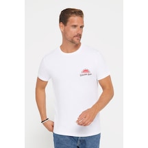 Tudors Erkek Slim Fit Dar Kesim %100 Pamuk Yumuşak Dokulu Baskılı Beyaz Bisiklet Yaka Tişört-30609 Beyaz
