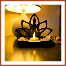 Bezos 3d Baskı Lotus Buda Mumluk - Dekoratif Tealight Mumluk-siyah Pro