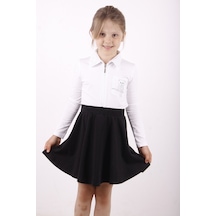 Toontoy Kids Toontoy Kız Çocuk Cep Üstü Baykuş Nakışlı Fermuarlı Tişört Beyaz