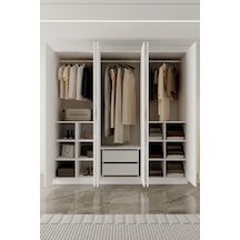 Aeka Ae-2190 Hisar 6 Kapaklı Çok Bölmeli Askılı Ve Raflı Geniş Hacimli Gardırop 210x210 Cm Beyaz