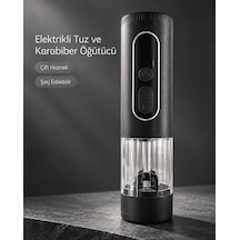 Mutfak Ve Sofra Kullanımına Uygun Çift Hazneli Elektrikli Tuz Karabiber Öğütücü Siyah