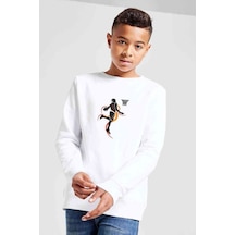 Tshirthane Silhouette Basketball Baskılı Unisex Çocuk Beyaz Sweatshirt (534765061)