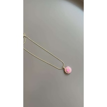 Mineli Kapaklı Kolye - Pembe Renk: Pembe