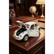 Nostaljik Beetle Vosvos Oyuncak Araba - 17cm Büyük Boy - Sesli Işıklı Ve Sürtmeli - Beyaz Araba Çok Renkli