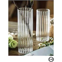 Optik Desenli Cam Sürahi Mumluk Vazo 10 Cm Genişlik 20 Cm Uzunluk Beyaz