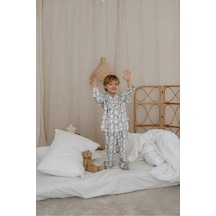 Oh La La Koala Kedi Desenli Yaka Detaylı Çocuk Pijama Takımı Sütlü Kahve